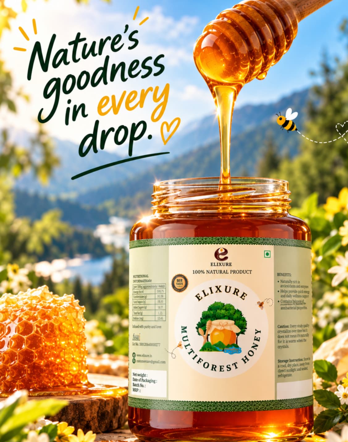 ELIXURE honey jar in the forest
